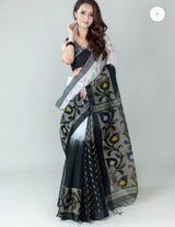 Black Leaf Handloom Weaving Silk Saree With Rich Contrast Wooven Pallu