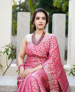 Sophisticated Pink Soft  Beautiful With Weaving Soft Silk Wedding Saree