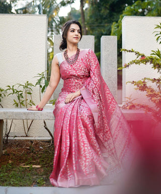 Sophisticated Pink Soft  Beautiful With Weaving Soft Silk Wedding Saree