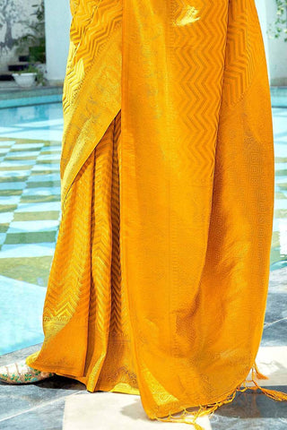 Dandelion Yellow Lichi Silk Zar  Saree Weaving