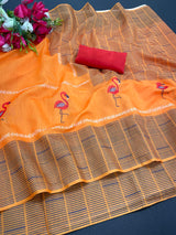 Yellow Mustered Handloom Weaving Silk Saree With Rich Contrast Wooven Pallu