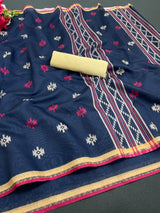 Dark Blue color Handloom Weaving Silk Saree With Rich Contrast Wooven Pallu