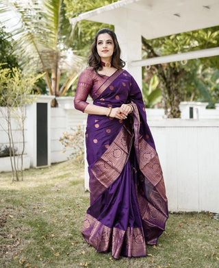 Traditional Lichi Silk  Purple Wedding Wear Saree
