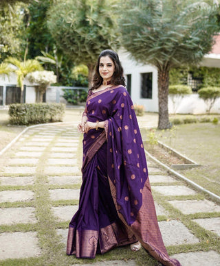 Traditional Lichi Silk  Purple Wedding Wear Saree