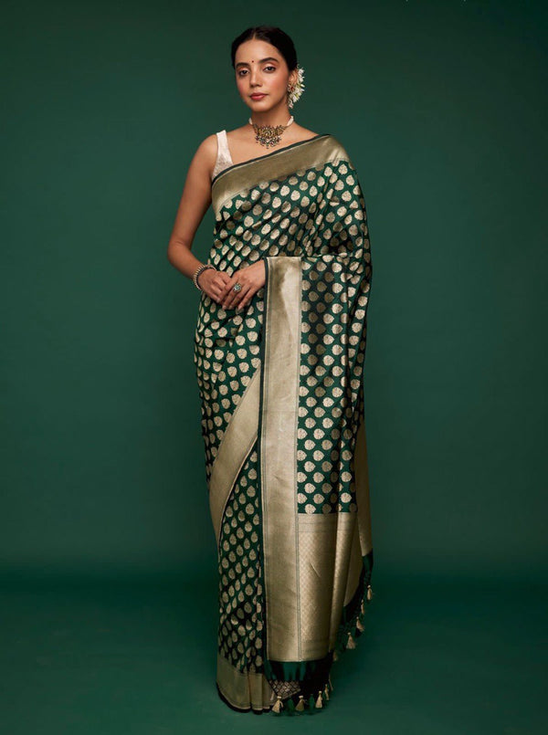 Bottle Green Designer Ethnic Wear Lichi Silk Saree