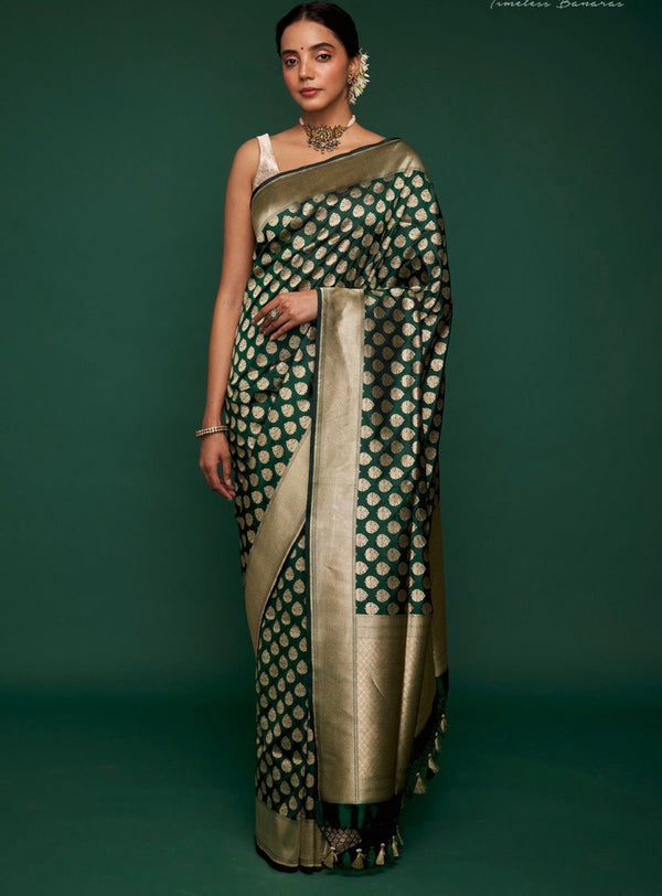 Bottle Green Designer Ethnic Wear Lichi Silk Saree