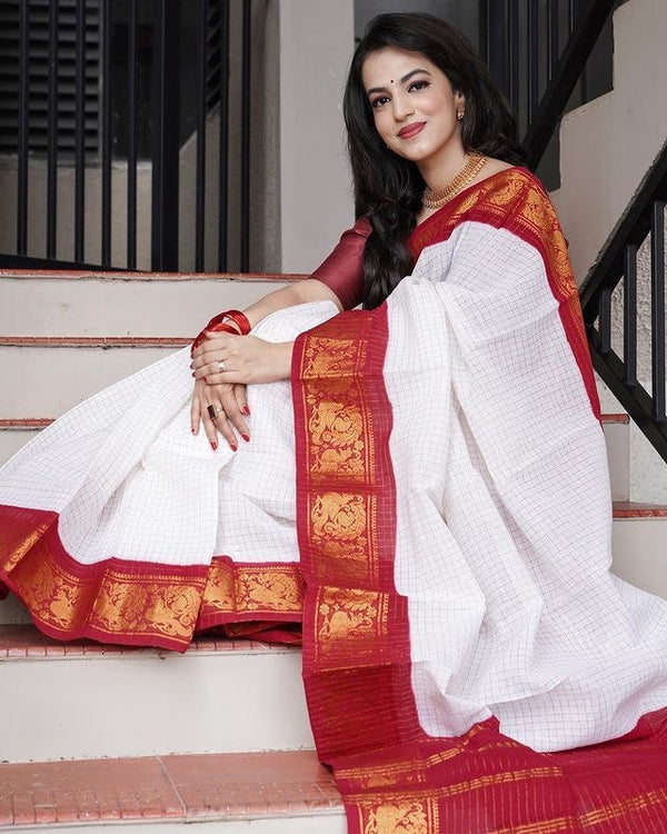 Achromic White Banarasi Silk Saree