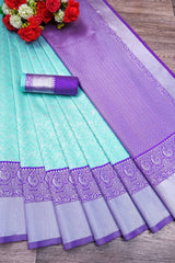 Aquamarine Blue Banarasi Silk Saree