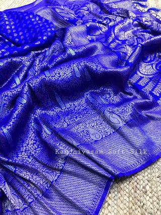 Turquoise Blue Woven Kanjivaram Silk Saree