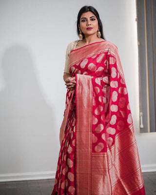 Crimson Red Banarasi Silk Saree