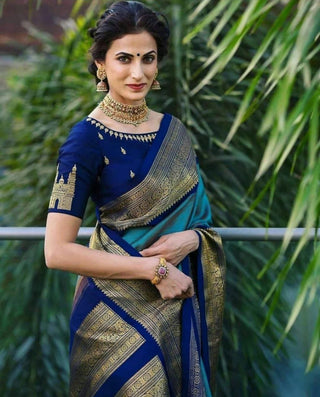 Bright Blue Banarasi Silk Saree