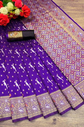 Sullen Blue Banarasi Silk Saree