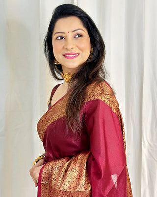 Chestnut Brown Banarasi Silk Saree