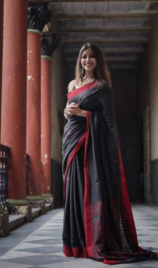 Aphotic Black Linen Cotton Saree