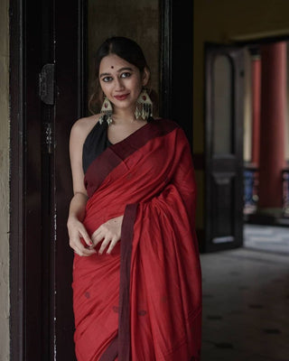 Crimson Red Linen Cotton Saree