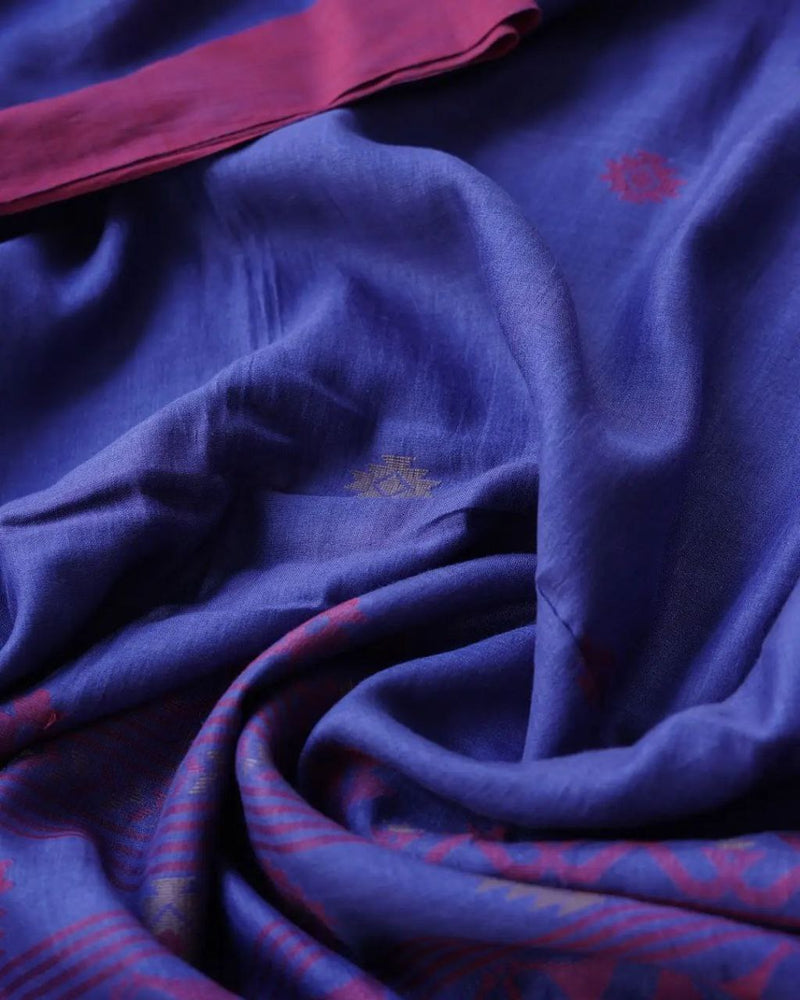 Arousing Blue Linen Cotton Saree