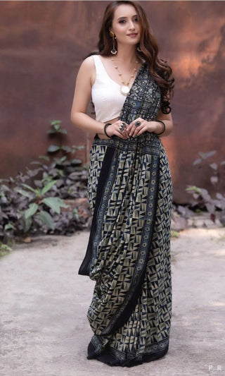 Charcoal Black Linen Cotton Saree