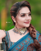 Gorgeous Wearing Ajrakh Hand Block Printed Modal Silk Saree